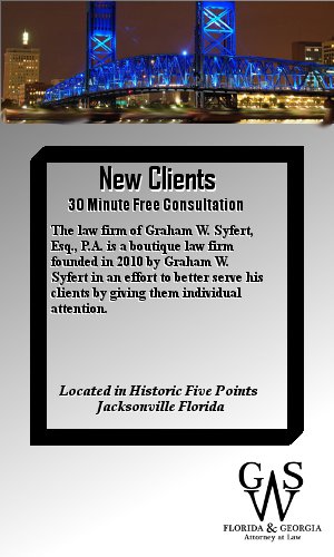 New Clients - Free Consultation - The law firm of Graham W. Syfert, Esq., P.A. is a boutique law firm founded in 2010 by Graham W. Syfert in an effort to better serve his clients by giving them individual attention.